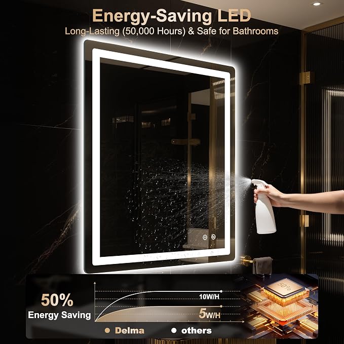 36x30 LED Bathroom Vanity Mirror with Lights, Anti-Fog, Dimmable | Front & Backlit with 3 Color Modes and Memory, 5mm Shatterproof Glass, Plug-in or Hardwired, Horizontal or Vertical