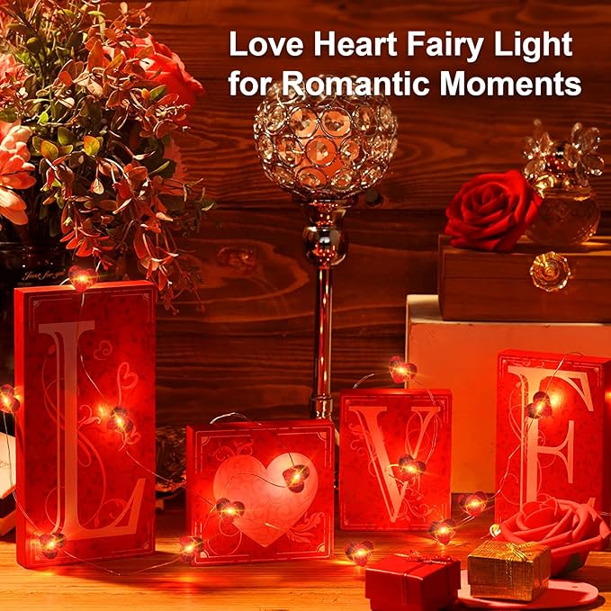 Valentine's Day Red Heart Fairy Lights 7Ft 20 LED Twinkle 3 Modes String Lights Battery Operated Waterproof Firefly Starry for Mason Jar Party Wedding Valentines Mother's Day,2 Pack