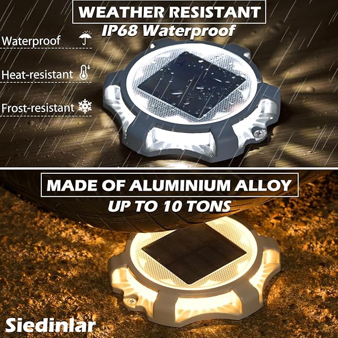 Siedinlar Solar Deck Lights Outdoor 2 Modes LED Dock Driveway Markers Light Waterproof for Step Ground Walkway Stair Pathway Yard Garden Road 1 Pack (Cool White/Warm White)
