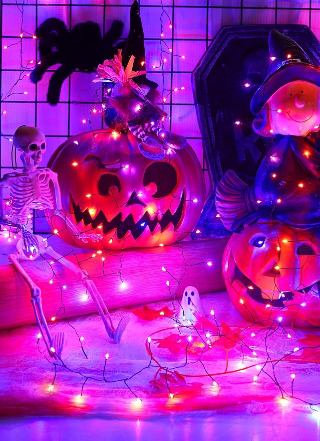 240 LED Solar Halloween Lights Outdoor Waterproof IP65, 20FT 8 Light Modes | Halloween Solar Lights Outdoor Solar Halloween String Lights Outdoor Twinkle Fairy Light Garland Decorations, Orange Purple
