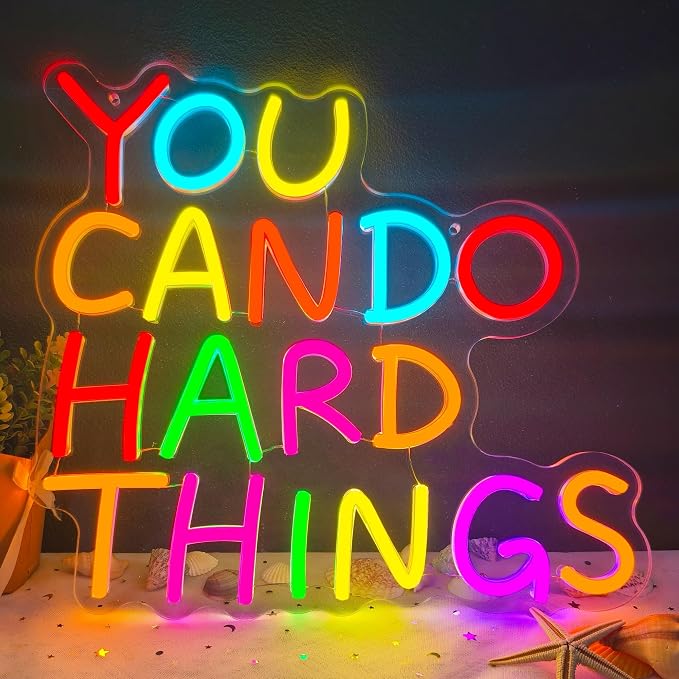 You Can Do Hard Things Neon Sign Inspirational Classroom Neon LED Light | Dimmable Kids Wall Art Neon Signs for Classroom Backdrop Library Office Bedroom Reading Room Birthday Party Decoration