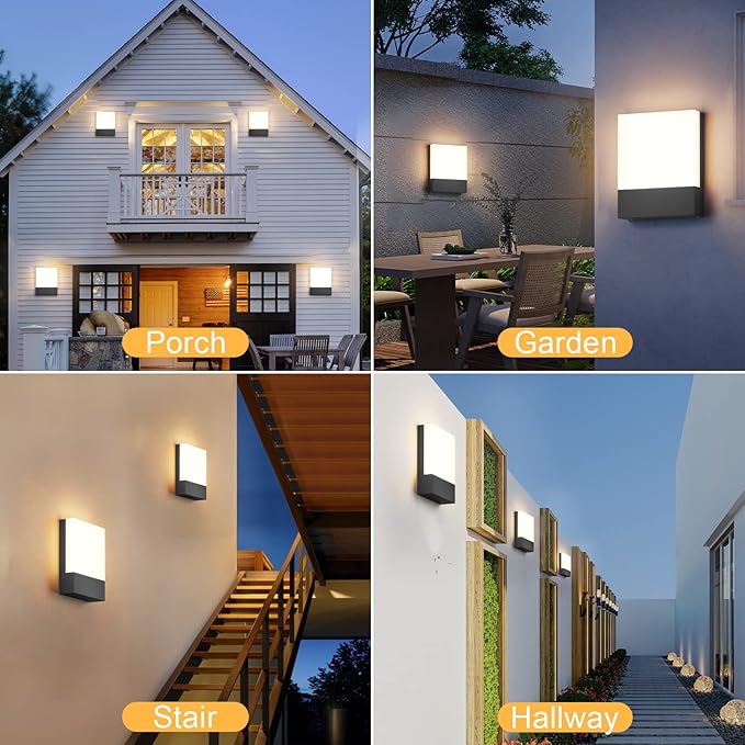 Modern Outdoor Led Wall Light, 24W 3000K Wall Porch & Patio Light,Exterior Hardwired Wall Light Fixtures,IP65 Waterproof Square Wall Lamp for Garage, Front Door,House Yard(Black,1-Pack)