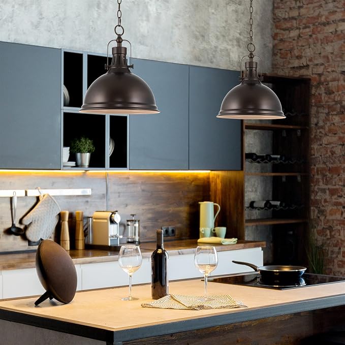 Kira Home Belle 14" Modern Industrial Pendant Light for Kitchen Island | Classic Dome Metal Shade, Retro Mid-century Profile Design, Classic Oil Rubbed Bronze Finish Ceiling Hanging Fixture