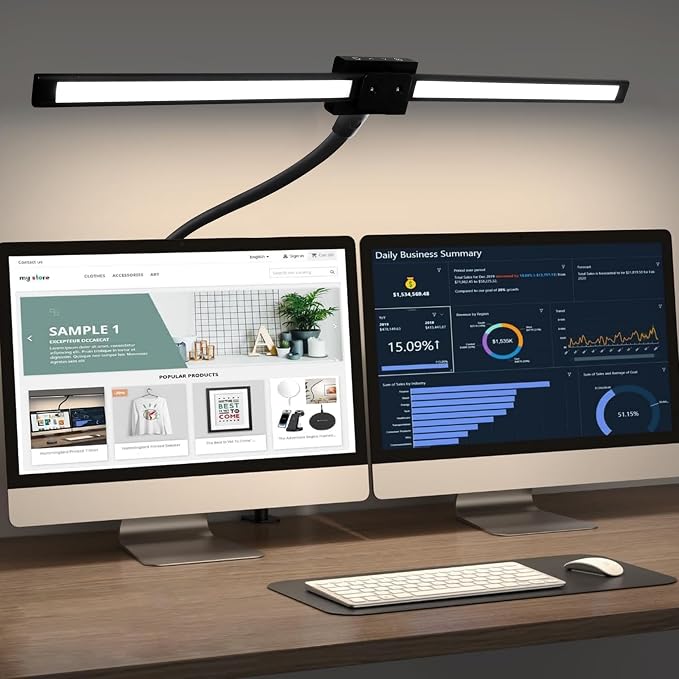 Led Desk Lamp with Clamp, Gooseneck Remote Control Desk Light with Eye Protection, 24W Ultra Bright Stepless Dimming and Tempering LED Desk Lamp for Home Office, Bedroom, Study