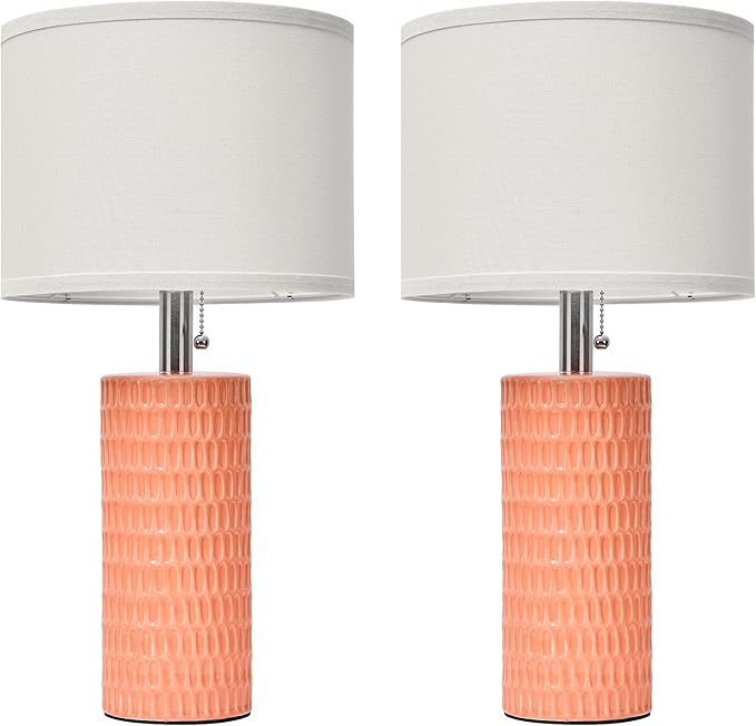 Table Lamps for Living Room Set of 2, Ceramic Table Lamps for Bedroom, 20" Modern Lamps for Night Stands, Orange