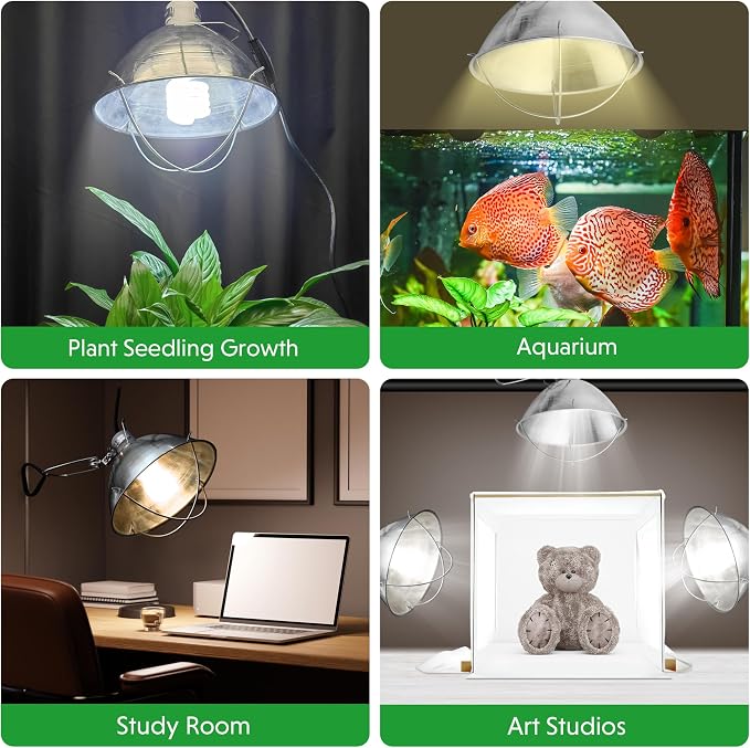 Simple Deluxe Clamp Lamp Light Socket with 10.5 Inch Aluminum Reflector and Bulb Guard, Suit for Max 250 Watt Lamp (No Bulb Included) with 18/2-Gauge 6 Feet Cord, 2-Pack