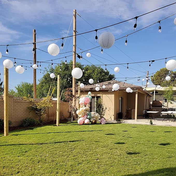 12 Pack White LED Paper Lanterns, 6" 8" 10" 12" Round Hanging Chinese/Japanese Ball Lanterns for Christmas, Valentine's Day, Easter, 4th of July, Christmas