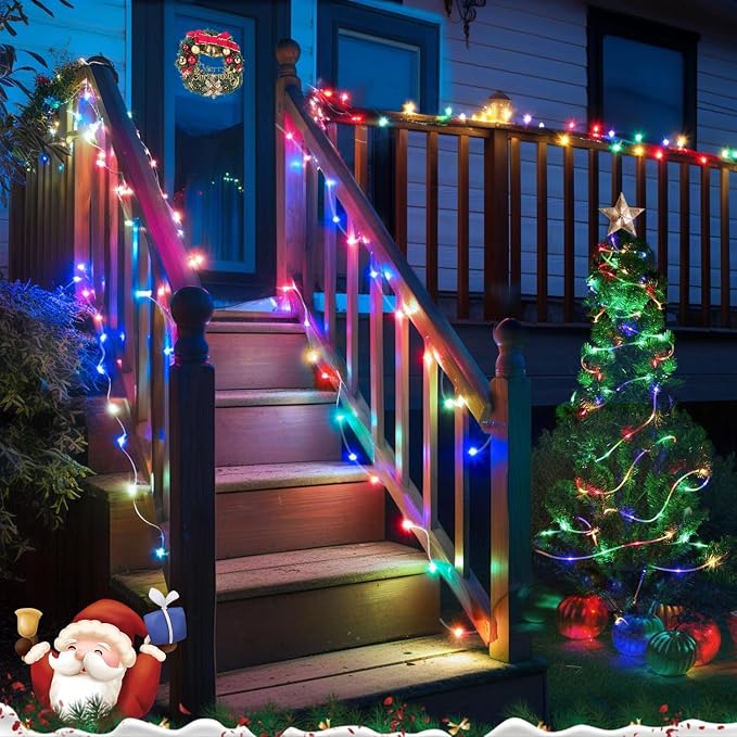 YEGUO Solar Rope Lights Outdoor Waterproof, 2 Packs Each 33ft 100 LED String Lights, 8 Modes Fairy Lights in Clear Thin Tube for Camping Fence Patio Garden Trampoline Deck(Multicolor)