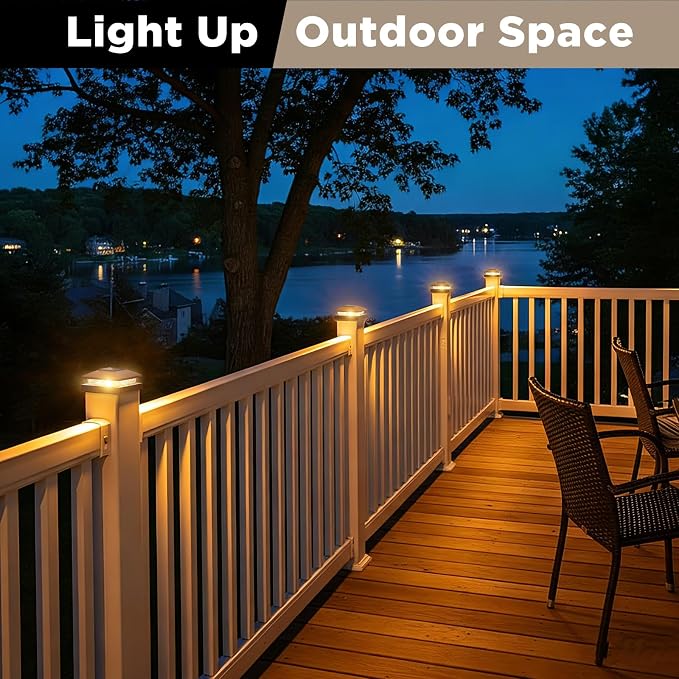 Solar Post Cap Lights Outdoor 20pack, Waterproof Solar Powered Deck Fence Post Lights Fit 4x4 Wood/Vinyl Posts, Bright Warm White Solar Post Lights Decorate Deck, Patio, Porch, Fence(Brown)