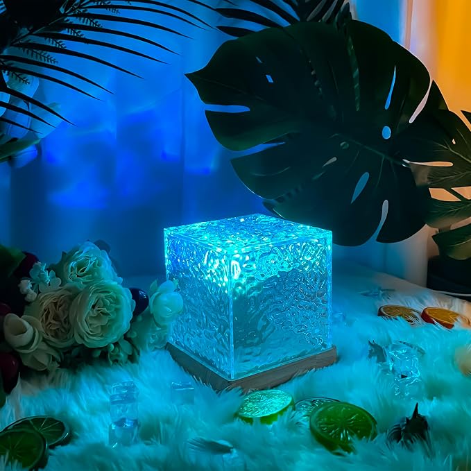 RICHMYC Ocean Wave Projector Light, 16 Colors Rotating Water Lamp, Remote | Beach Decor Sea Themed Gradual Northern Lights Projector for Office Bedroom Bar Restaurant (Plug in 4.7in)
