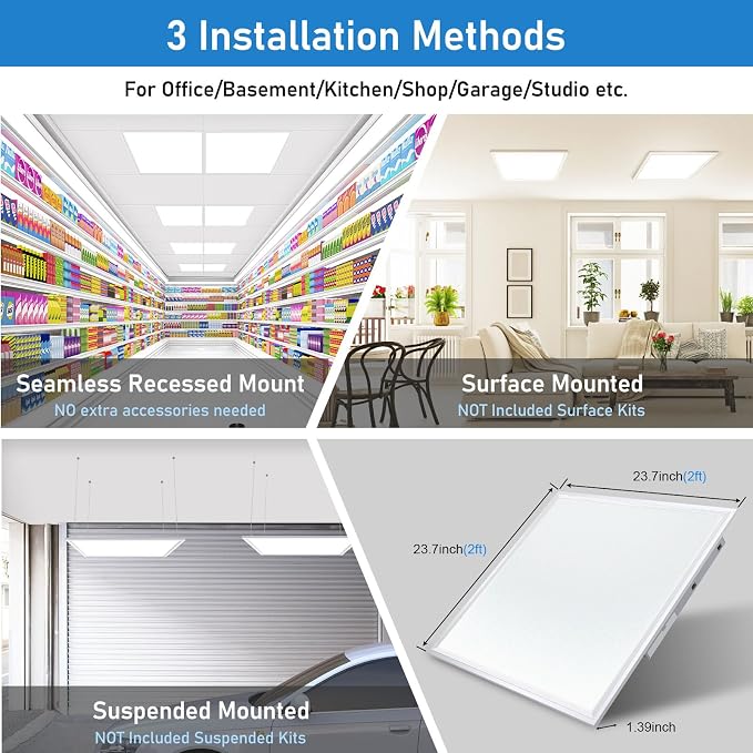 AIKVSXER 4 Pack 2x2 LED Flat Panel Light 40W 3000K/4000K/5000K Switchable | 4400LM Triac Dimmable 2x2 Led Light Drop Ceiling, AC 120V Back-Lit Recessed Drop Ceiling Lights for Office, Home