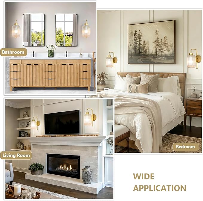 Vintage Battery Operated Wall Sconces Set of 2, Wireless Wall Lights with Remote and Color Temperature Bulb, Gold Cordless Rechargeable Wall Lamps with Clear Glass Shade for Bedroom Living Room