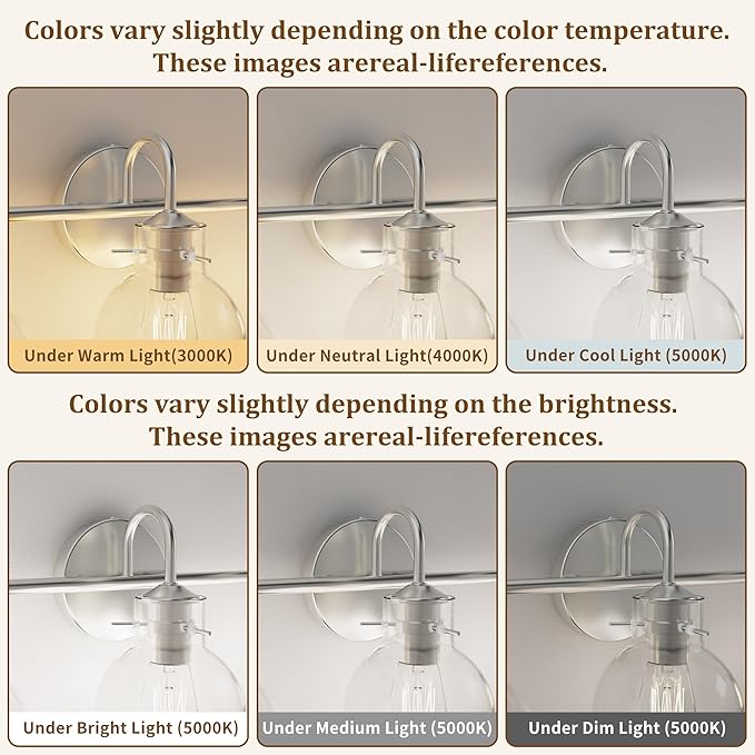 2-Light Bathroom Light Fixtures, Brushed Nickel Vanity Light with Clear Glass Shade,Modern Wall Sconce for Mirror Bath Bedroom Hallway Farmhouse Kitchen