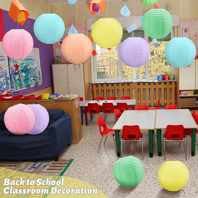 12 Pcs 10 Inch Hanging Paper Lanterns Party Decorations Cute Pastel Classroom Decor for Birthday Back to School Party Decoration for Classrooms Wedding Birthday Ceilings