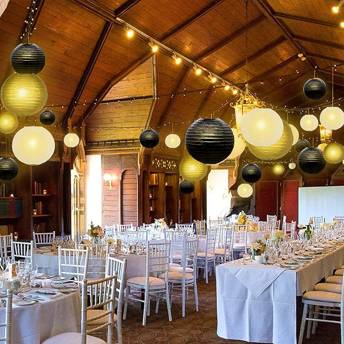 ADLKGG Paper Lanterns Decorative, Black Gold Chinese Paper Lanterns Ceiling Party Decorations with Lights for Graduation Anniversary Engagements New Years Eve Party 2026,16pcs