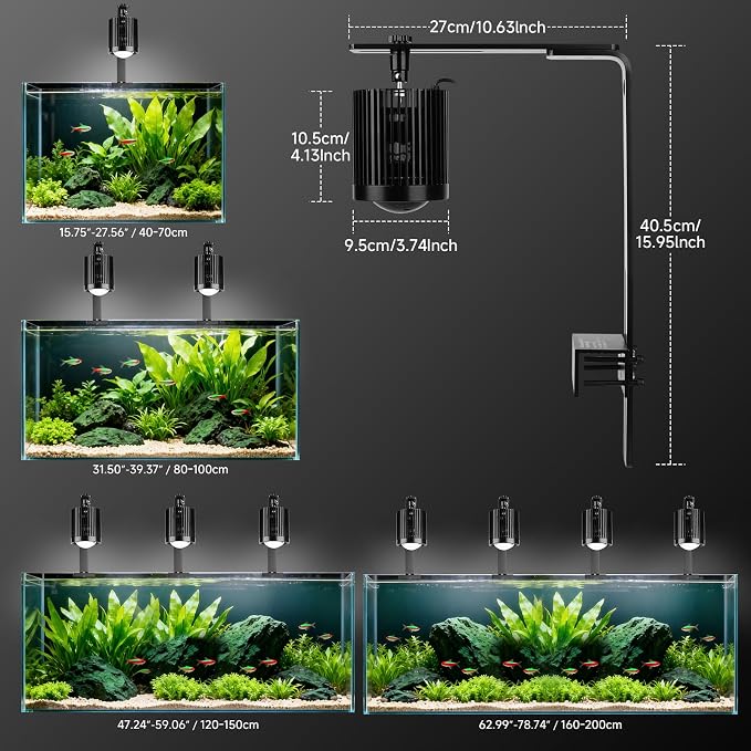 fishkeeper Clip On Aquarium Stream Light with 24/7 Mode(60W) | Fish Tank Light with Timer, DIY 3 Colors 10 Brightness, Full Spectrum Aquarium Light with Clamp for Freshwater Plants