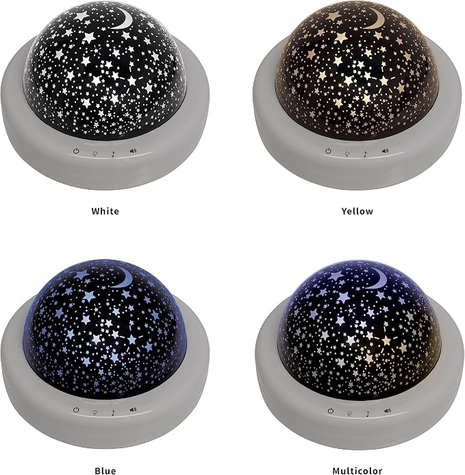 Zadro LED Star Night Light for Kids Room Starlight Projector with Multi Color Starry Nights Globe and Variety of Sounds (8" Dia. by 5.5" Tall, Gray)