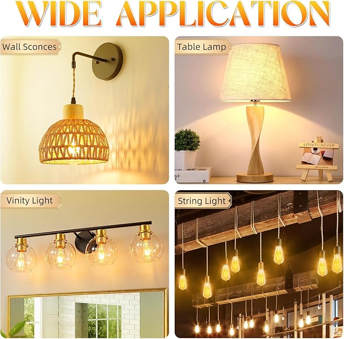 LED Edison Bulbs, E26 Bulb 60 watt Equivalent, Non-Dimmable, Soft White 2700K, ST58 Vintage Light Bulbs, 90+ CRI, 6W 600LM, E26 Medium Base, Clear Glass, 6 Pack