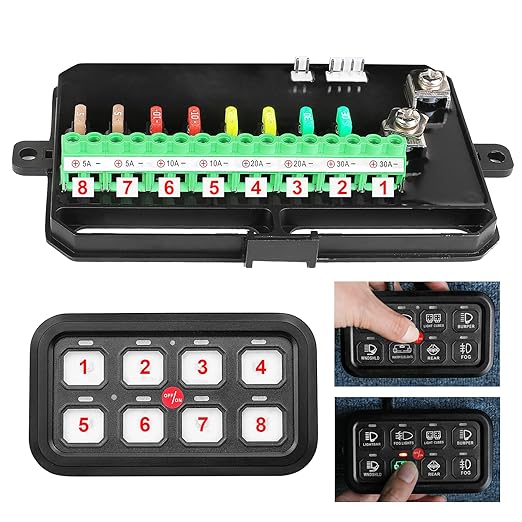 8 Gang Switch Panel, Niking Auto On-Off LED Car Switch Panel Circuit Control Relay System Box Universal Slim Touch Panel Waterproof for Truck Boat ATV UTV SUV Caravan Marine Can-Am