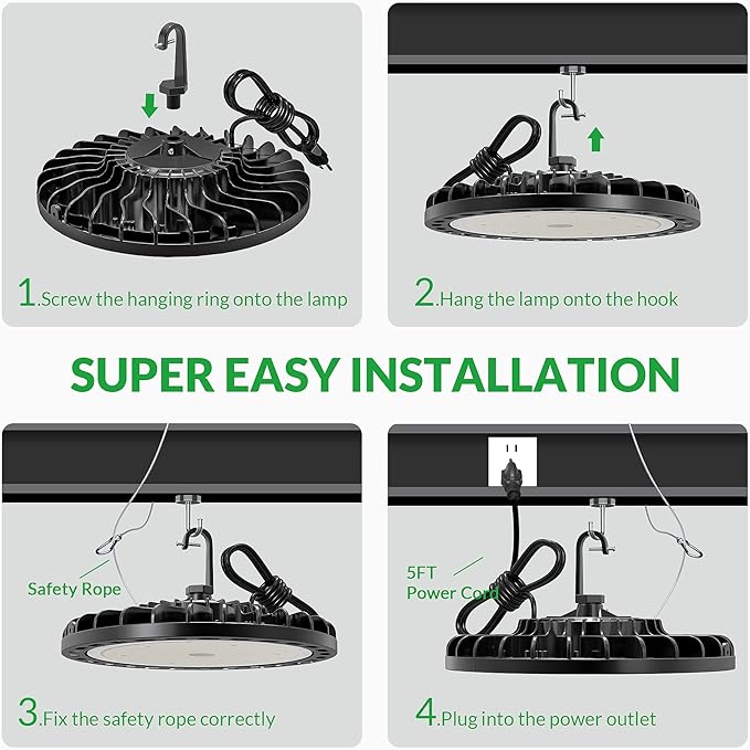 LED High Bay Light 150W, 22500LM LED Shop Light AC100-277V 5000K ETL Listed | IP65 LED Warehouse Lights UFO Commercial Shop Lights for Workshop Factory Barn Garage Plug & Play 2 Pack