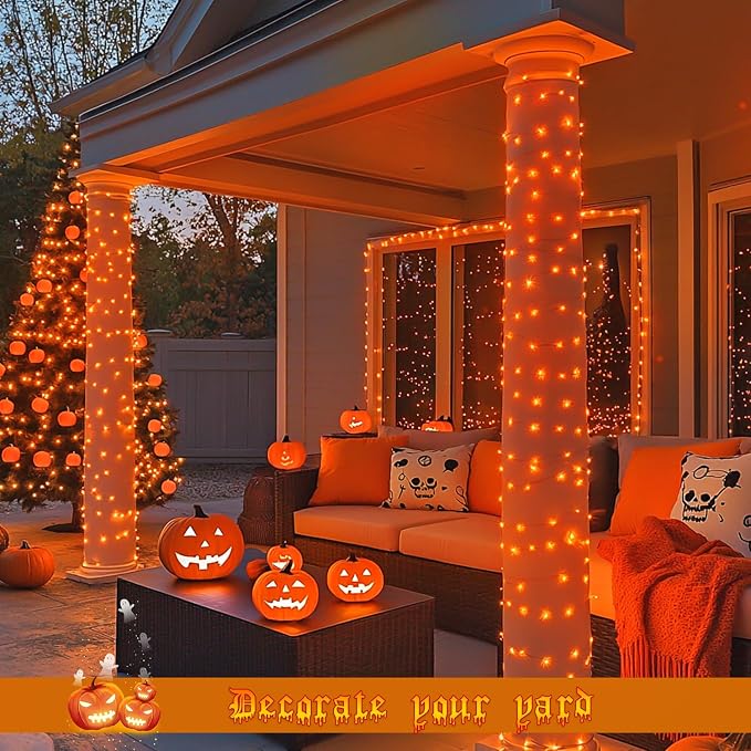 JMEXSUSS 200 LED Orange Fairy Lights Plug in | 8 Modes Orange Halloween Lights Indoor with Wheel, 66 ft Remote Control Thanksgiving Light for Thanksgiving Party Gift