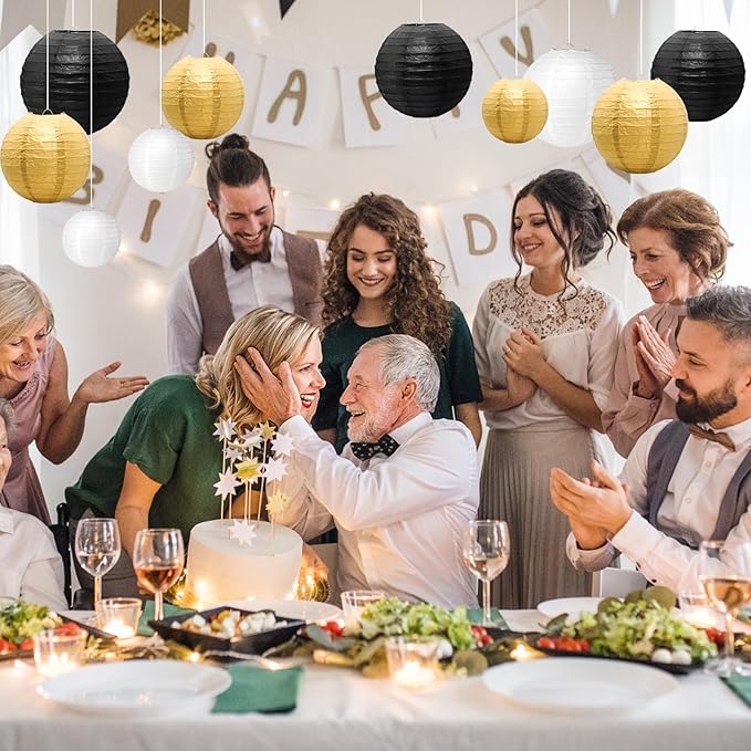21 Pcs Paper Lanterns Party Decorations, 4/6/8/10 Inch Round Chinese Hanging Paper Lanterns for Wedding, Birthday, Baby Shower, Graduation, Classroom Ceiling Decorations Indoor Outdoor