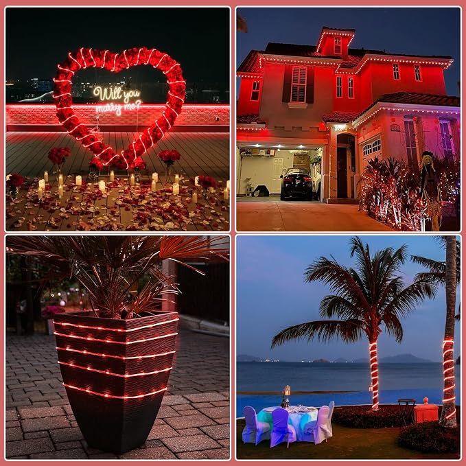 164FT 500 LED Rope Lights for Outside, Red Rope Lights Indoor | Waterproof 8 Modes Plug in Outdoor Tube Lights for Room Garden Patio Pool Landscape Party Camping Decorations
