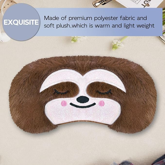 Cute Sleep Masks Cartoon Animal Eye Mask Plush Sleeping Mask & Travel Blindfold - Funny Novelty Eye Shade for Women Men (Brown Sloth)