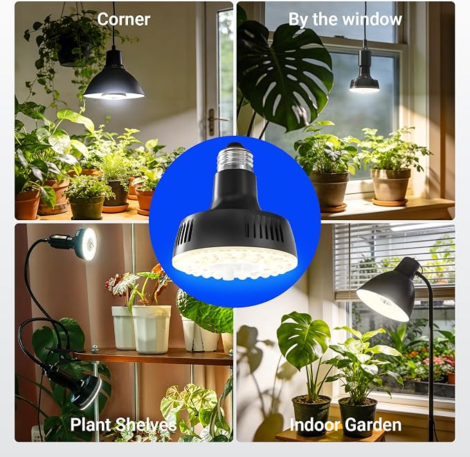 Barrina OG11A Grow Light Bulbs for Indoor Plant, 4000K 11W, 3 Packs, Black | Integrated Dimming & Timing, E26 Plant Light Bulb, Full Spectrum, High PPFD for Seeds and Greens