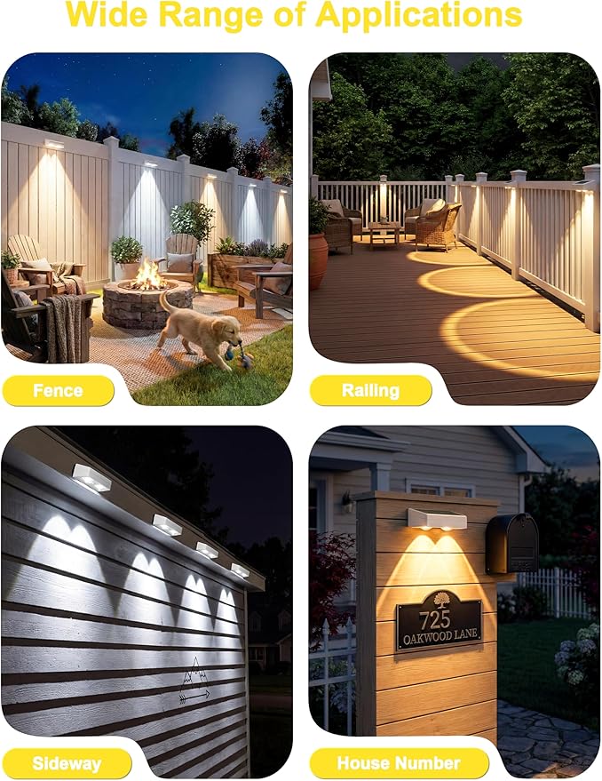 Fence Lights Solar Powered with Remote, 9 Fixed Colors & Color Changing White Fence Lights Waterproof IP65 Dusk-to-Dawn LED Deck Lighting for Patio, Railing, Pool, Porch, Backyard, 12 Pack