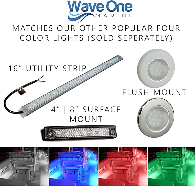 Wave One Marine 4" LED RGBW Surface Mount Courtesy Internal Driver Mount Boat Light | RV Accent | Interior Exterior Deck Transom Cockpit T Top | Waterproof IP67