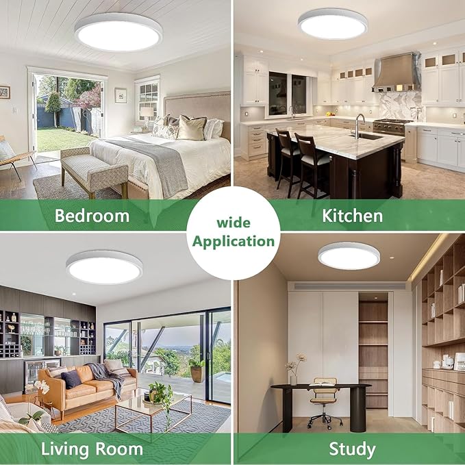 20 Inch Large LED Flush Mount Ceiling Light, 40W, 4350LM, 3000K/4000K/6000K CCT Selectable, Black Round Flat Panel Light, Fits for Hallway, Kitchen, Bedroom, Laundry Room(6-Pack)