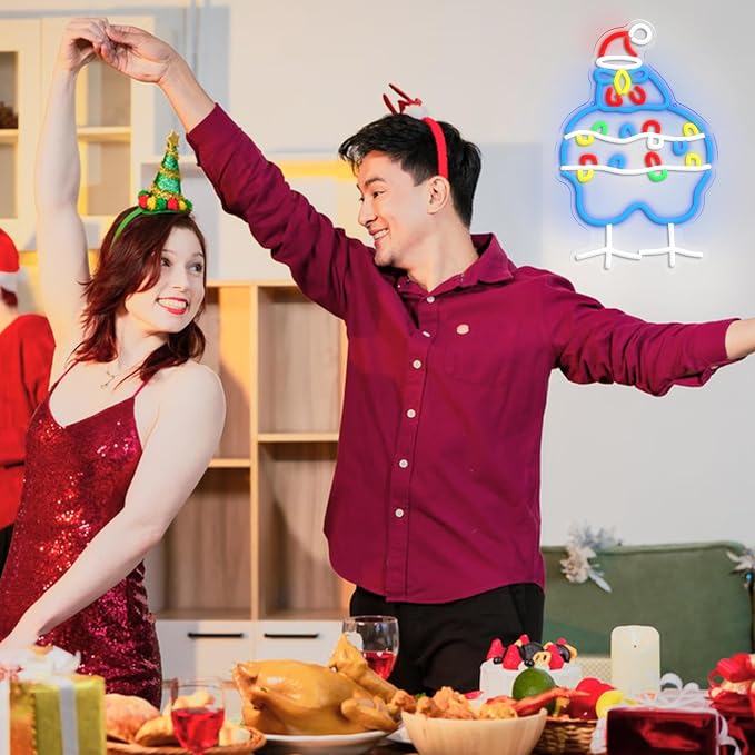 GNVETZLL Chicken Christmas Neon Sign Santa Hat Neon Light Sign Merry Christmas Rooster Neon Light for New Year Party Living Room Club Decoration(16.54 * 10.43In)
