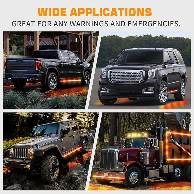 70 inch Running Board Strobe Lights Amber Red Emergency Lights | 2PCS 864 LED Exterior Flashing Warning Hazard Caution Safety Light Strip for Tow Plow Trucks Construction Vehicles Pickup