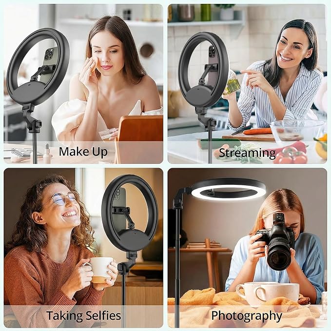 10''Selfie Ring Light with 64''Tripod Stand,Rechargeable Ring Light with Phone Holder and Remote Control,Adjustable Color Temperature and Brightness,5000mAh Battery,Live Streaming,Makeup,Travel,Gaming