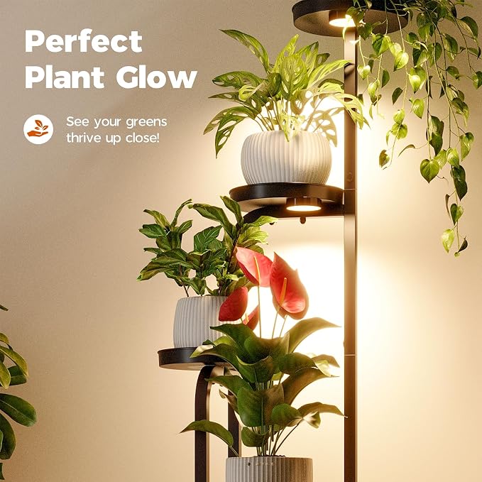 Bamworld Plant Stand with Grow Light Corner Metal Flower Pot Stands | 4 Tier Plant Shelf with Grow Lights for Patio Garden Balcony Living Room Bedroom(Patent Design)