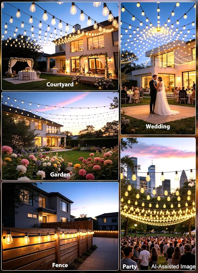 100FT Outdoor String Lights with 36+1 S11 LED Bulbs, Waterproof Dimmable Patio Lights with Remote, Shatterproof E12 Hanging Bistro Lights for Backyard, Porch, Garden, Deck Outdoor Decor