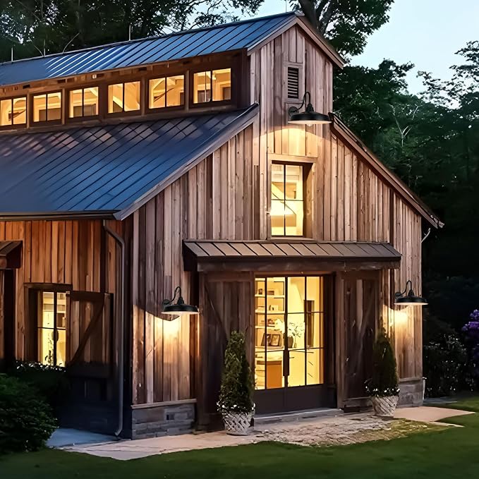Solar Barn Light Outdoor, 16 Inch Dome Wall Light Solar Powered, Farmhouse Exterior Wall Sconce, Industrial Outside Lighting Fixture, Rustic Lantern for Garage, Barn, Shed, RZSR020W