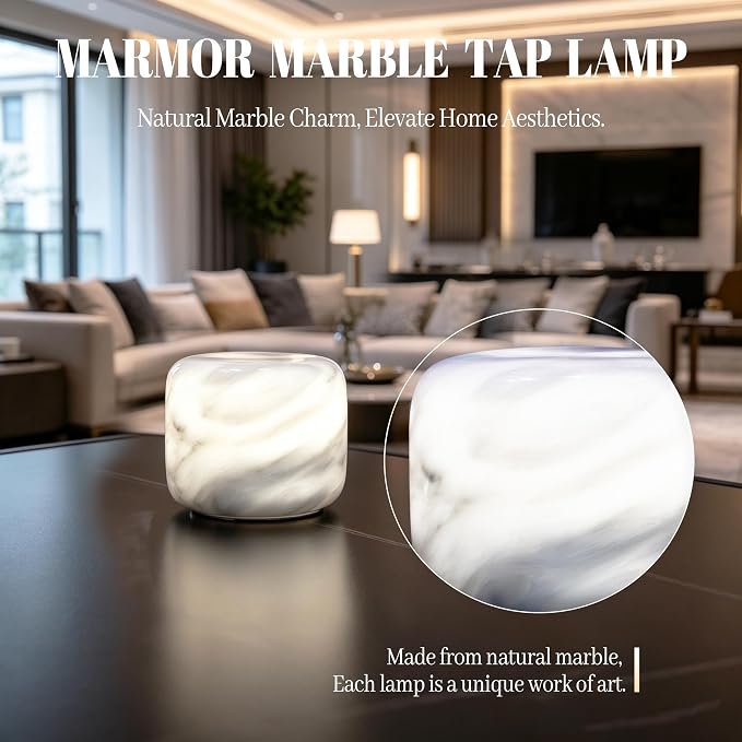Marmor Marble Lamp Table Lamp Unique Stone Touch Lamp Pat Lamp Type-C 3 Way Bedside Lamp Ambient Light Bedroom Stands Night Light Decorative LED Warm Portable Lamp Rechargeable