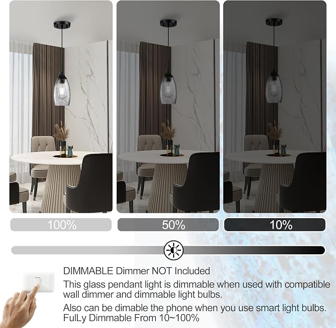 Viinew Mini Glass Pendant Light,1-Pack Black Seeded Glass Pendant Light | Handblown Grey Seeded Art Oval Glass Shade Adjustable Cord Lamp Ceiling Pendant Light Fixture for Kitchen,Dining,Bedroom