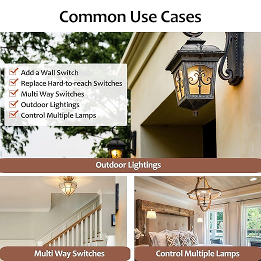 Suraielec Wireless Light Switch and Receiver Kit, 15A High Power, No Wiring, 100ft RF Range, Programmable Remote Control 3 Way Wall Switches for Lamp, Ceiling Light, Fan, Outdoor Lighting