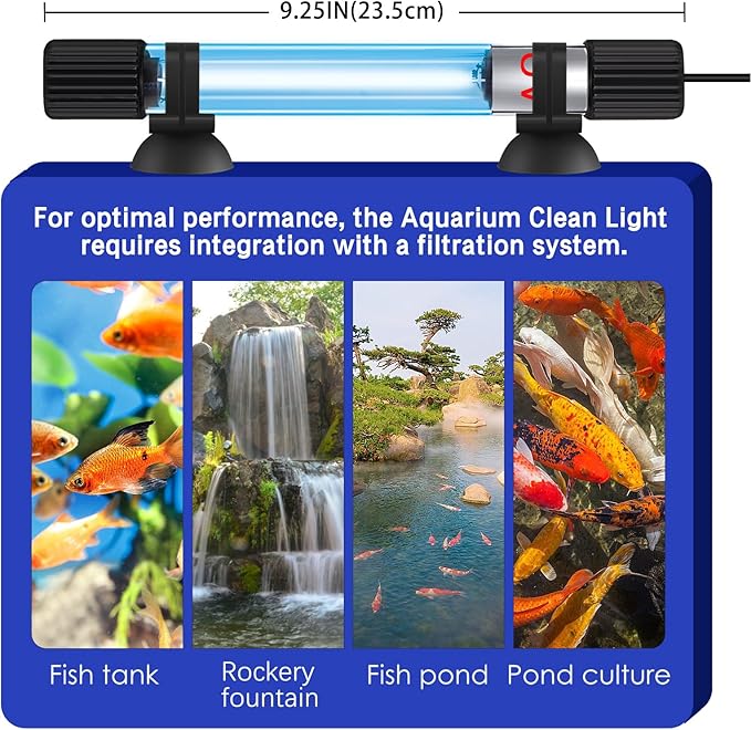 TAISHAN Aquarium Clean Light,13W & 11W & 9 W & 7 W & 5 W & 3 W Algae Removal Light with Timer,Aquarium Water Clean, Green Clear,Waterproof for Fish Tank,Pond,Swimming Pool