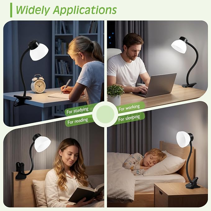 Desk Lamps for Home Office,Small LED Reading Lamp,5000K Eye-Care Desk Light | Clip On Desks Lamps for College Dorm, Kids Desk, Bed Headboard, Flexible Gooseneck, Compact Small Table Lamp