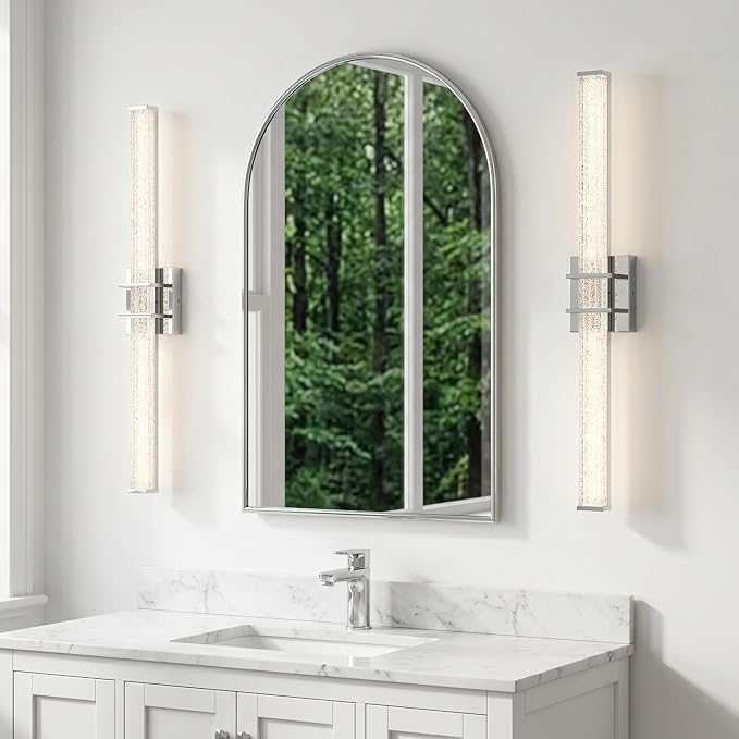 URSOLA 36" Modern LED Bathroom Light Fixtures, Chrome 3CCT Dimmable Bathroom Vanity Light Over Mirror, Bathroom Vanity Bath Bar Lights with Crystal Acrylic Shade