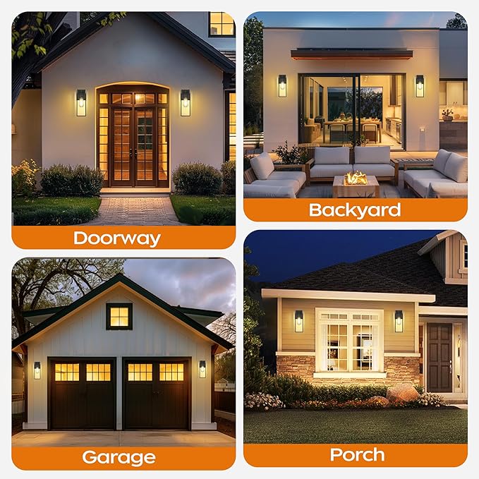 WIHTU 16in Dusk to Dawn Outdoor Lighting Fixtures, Exterior Front Porch Light, Black Sensor Wall Sconce Lamp, Waterproof Wall Lantern, Anti Rust Outside Coach Lights for House, Doorway, Garage