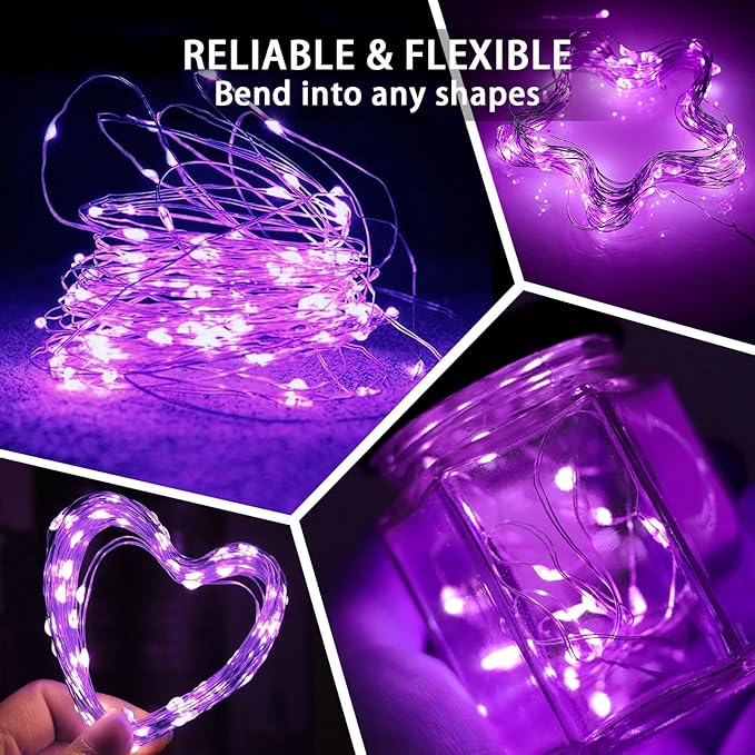 8 Pack Purple Fairy Lights 7Ft 20 LED Twinkle String Lights 3 Modes Battery Operated Waterproof Firefly Starry for Mason Jar Wedding Halloween Christmas Valentines Day Party Table Centerpieces