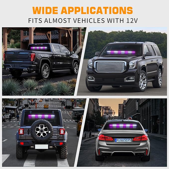 XRIDONSEN 35 inch Purple White Traffic Advisor Light Bar 48 LED Emergency Strobe Lights Safety Warning Lights Front/Rear Window w/Display Controller for Escort Vehicles Trucks SUV