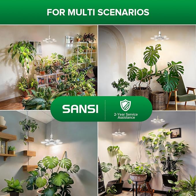 SANSI Grow Lights for Indoor Plants, 60W Plant Lights for Indoor Growing with Timer, 180° Adjustable Wings, High PPFD Full Spectrum, LED Hanging Grow Light, 16.4FT Power Cord for Tall Large Plants