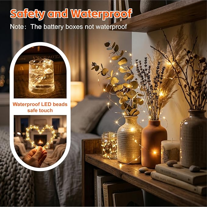 8 Pack Rechargeable LED Fairy Lights 7Ft 20LED Battery Operated | 8 Modes, Remote & DIY Timer Mini Twinkle String Lights for Indoor Christmas Wedding Mason Jar Bedroom Table