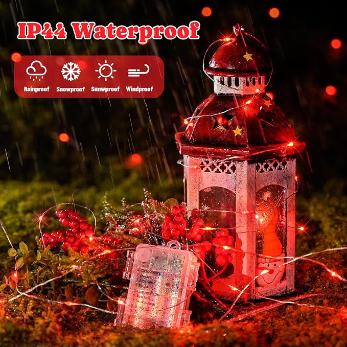 JMEXSUSS 2 Pack Red Fairy Lights Battery Operated, Total 200 LED 66ft | Halloween String Lights with Remote, Red Lights for Bedroom Wreath Mantle Tree Fence Indoor Outdoor Fall Xmas Halloween Decor